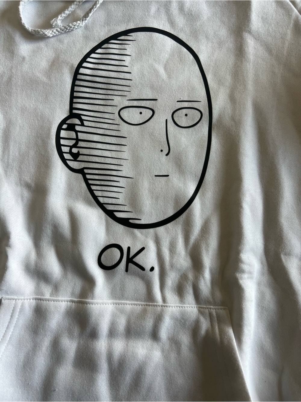 Graphic 'OK.' White Hoodie with Minimal Face Print